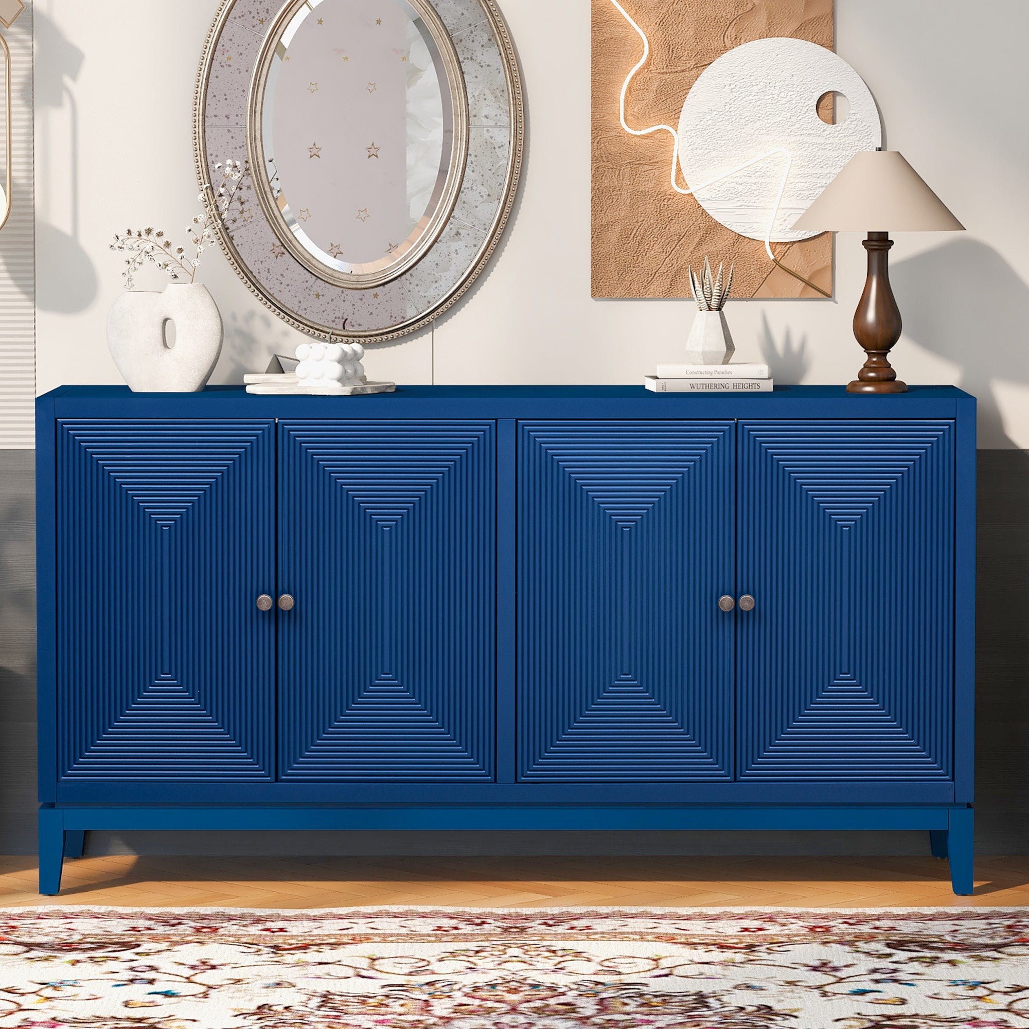 Sleek Storage Cabinet Sideboard Buffet With Vertical Line Design