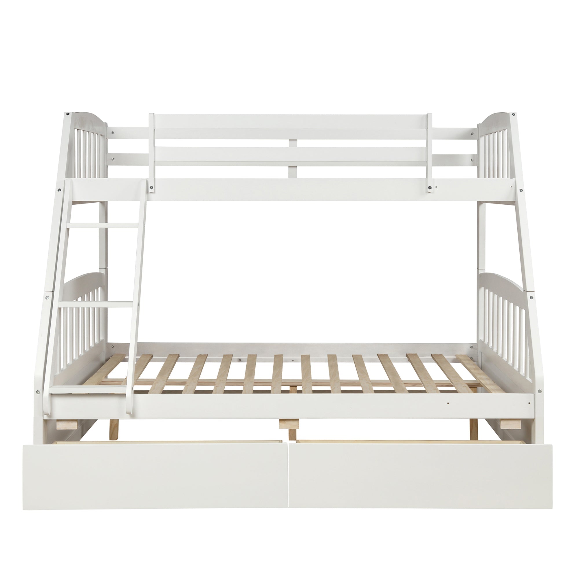 Solid Wood Twin Over Full Bunk Bed With Two Storage Drawers, White