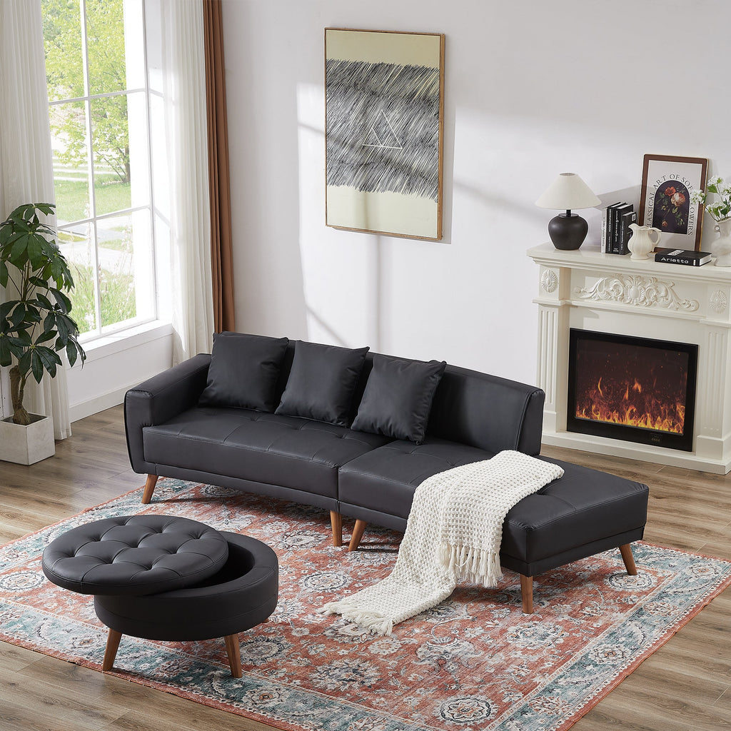 107" Contemporary Sofa Stylish Sofa Couch With a Round Storage Ottoman and Three