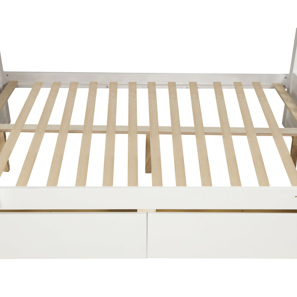 Solid Wood Twin Over Full Bunk Bed With Two Storage Drawers, White