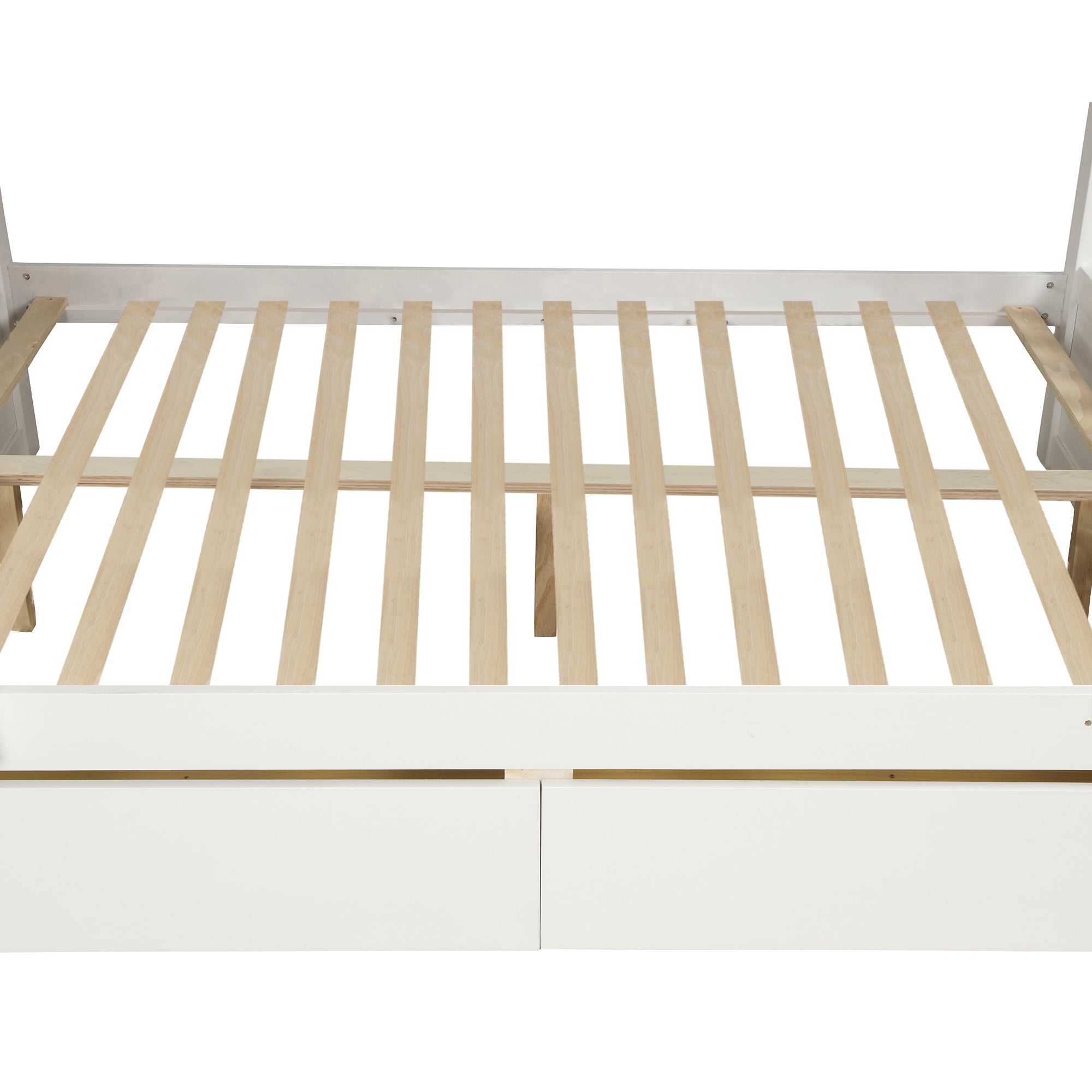 Solid Wood Twin Over Full Bunk Bed With Two Storage Drawers, White