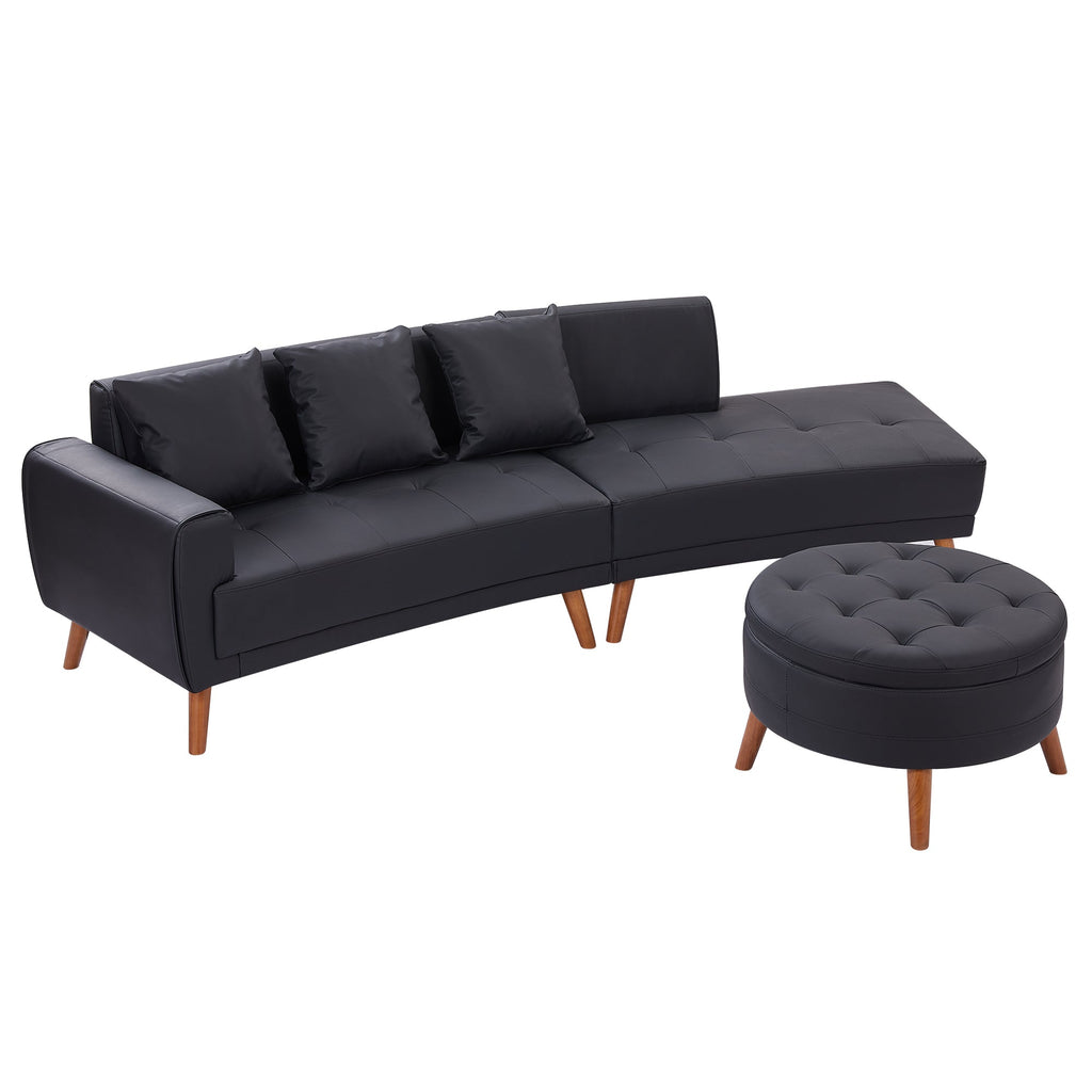 107" Contemporary Sofa Stylish Sofa Couch With a Round Storage Ottoman and Three