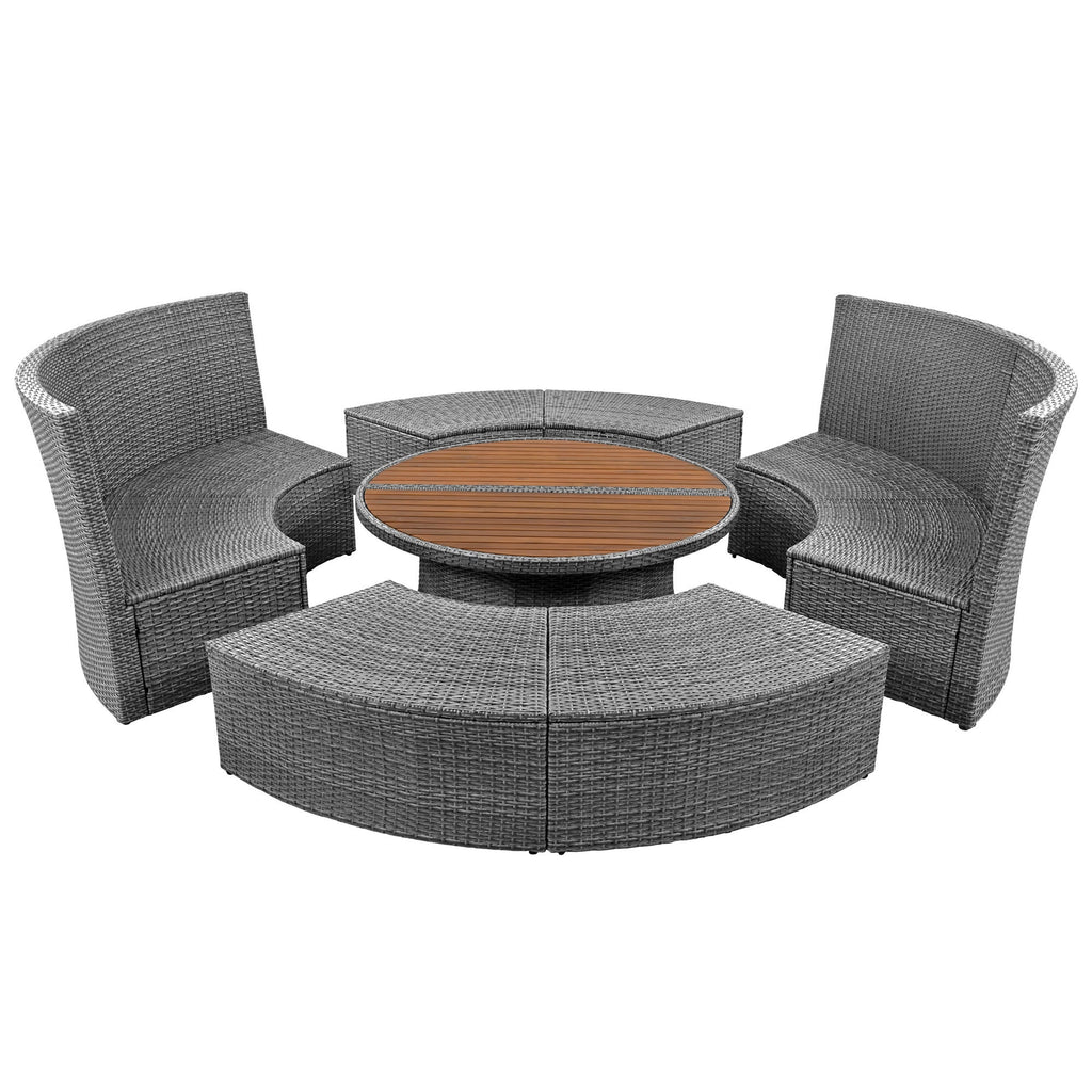 Patio 5-Piece Round Rattan Sectional Sofa Set All-Weather