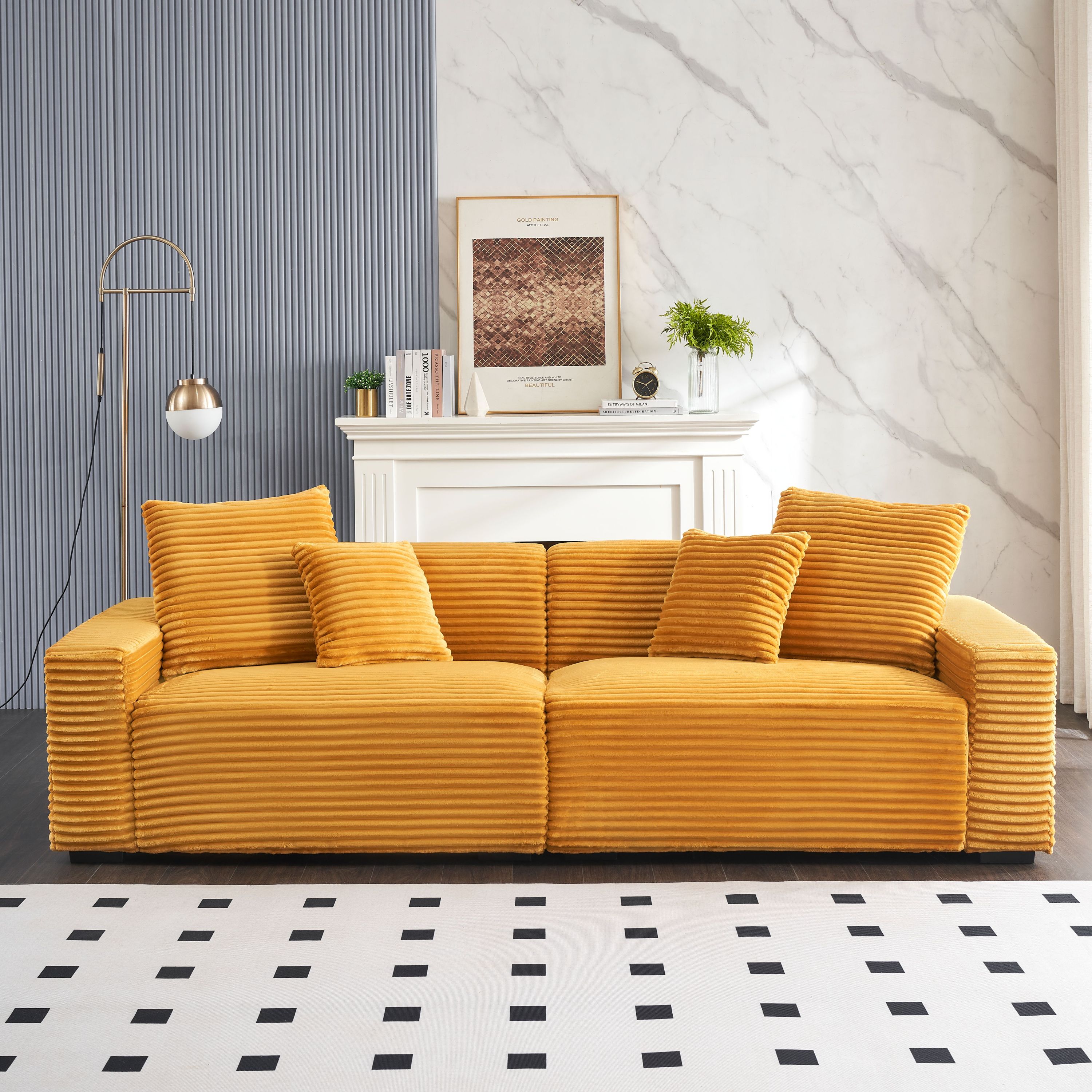 104.72-Inch 4-Seat Large Sofa With 4 Throw Pillows