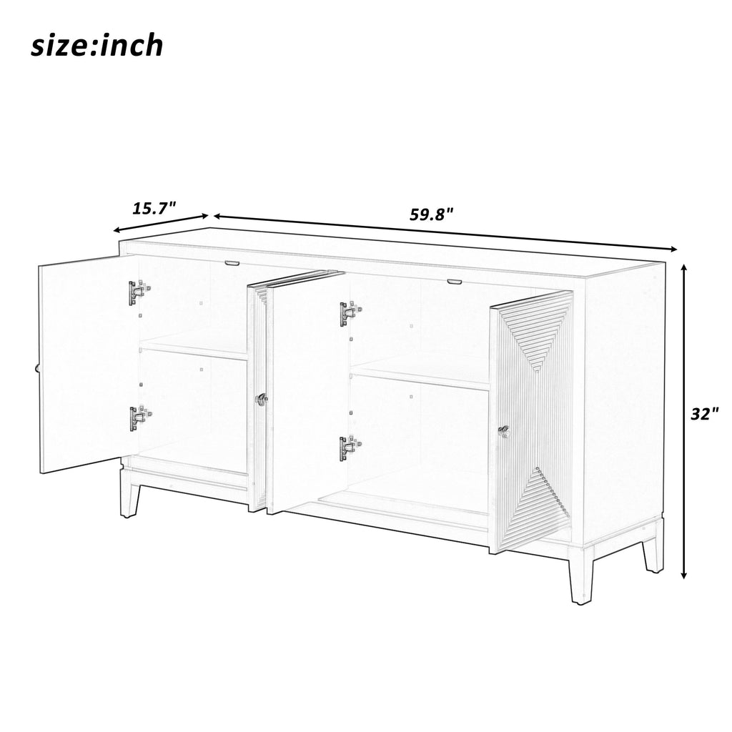 Sleek Storage Cabinet Sideboard Buffet With Vertical Line Design