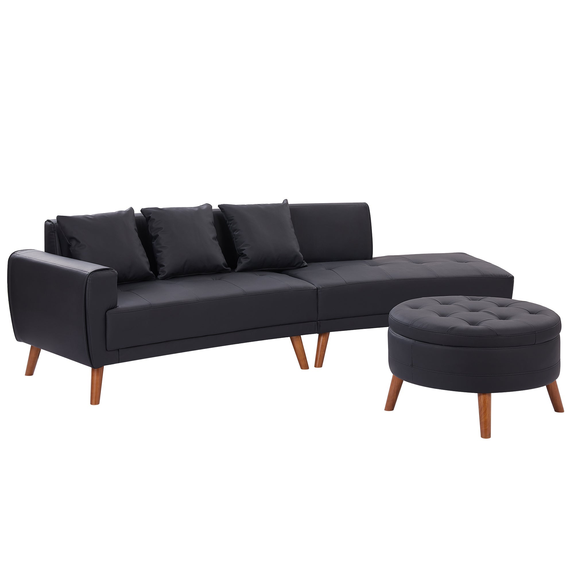 107" Contemporary Sofa Stylish Sofa Couch With a Round Storage Ottoman and Three