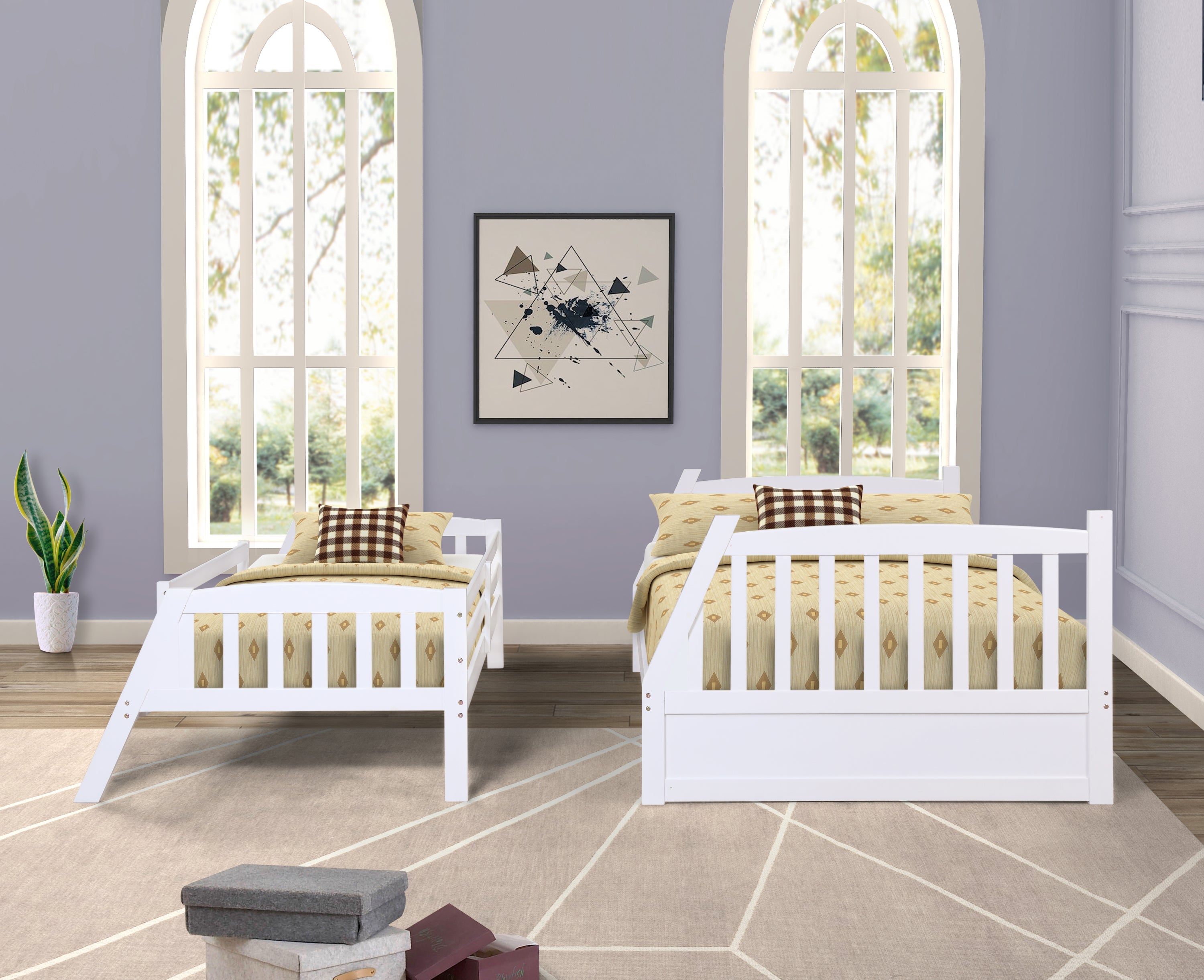 Solid Wood Twin Over Full Bunk Bed With Two Storage Drawers, White