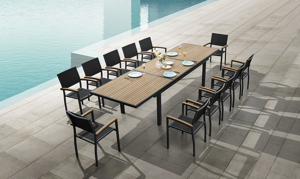 HIGOLD Heck 12+1 Pieces FSC Teak Aluminum Outdoor Dining Set for 12 Person