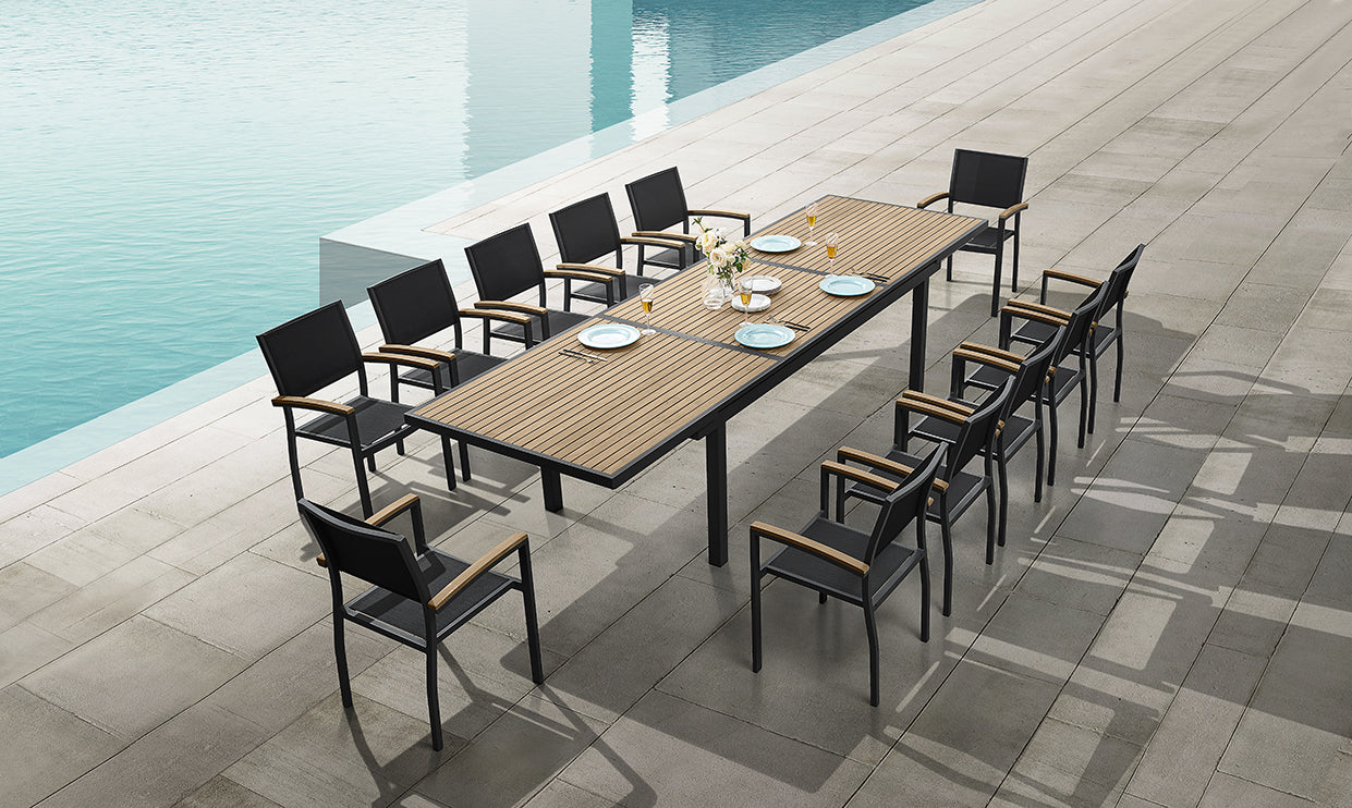 HIGOLD Heck 12+1 Pieces FSC Teak Aluminum Outdoor Dining Set for 12 Person