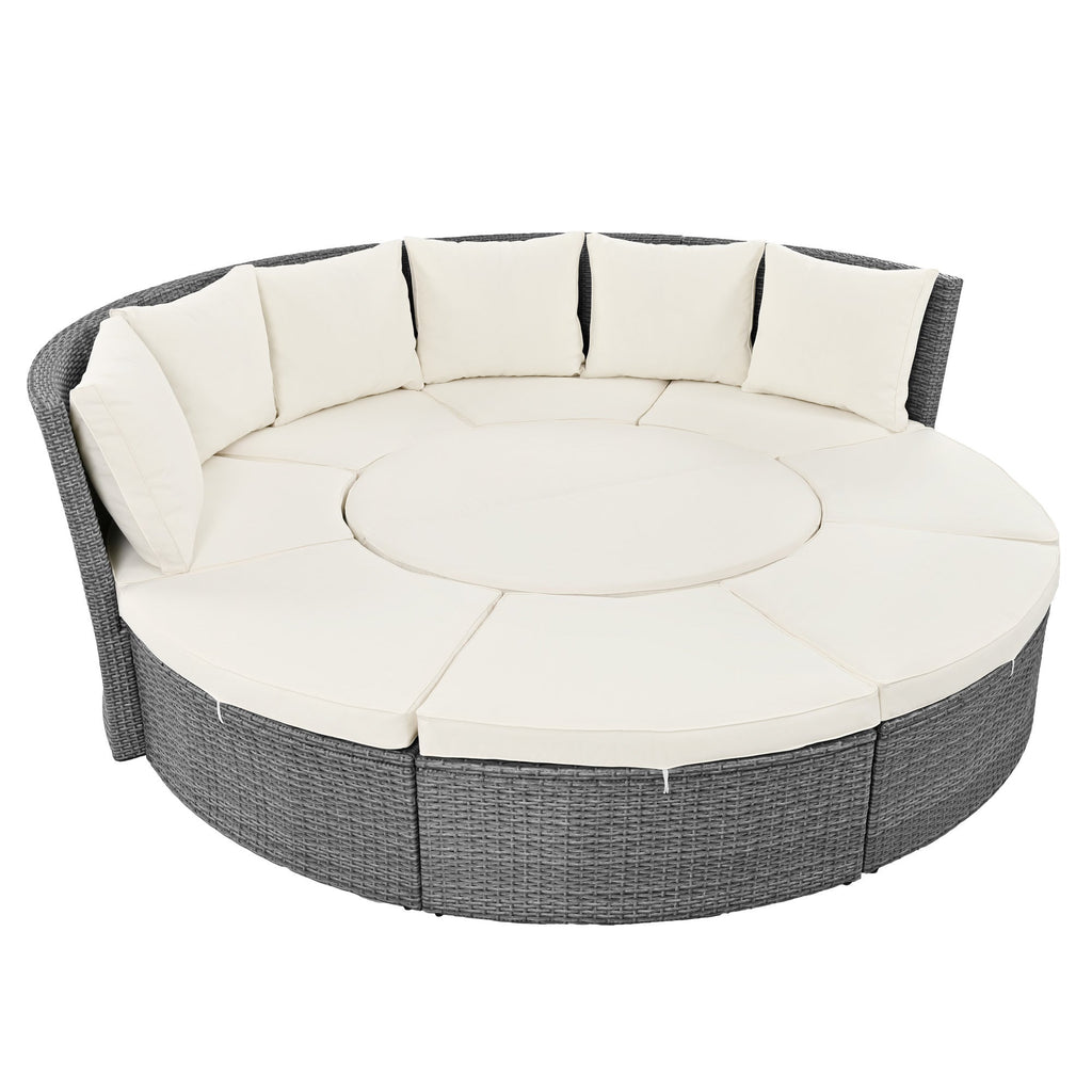 Patio 5-Piece Round Rattan Sectional Sofa Set All-Weather