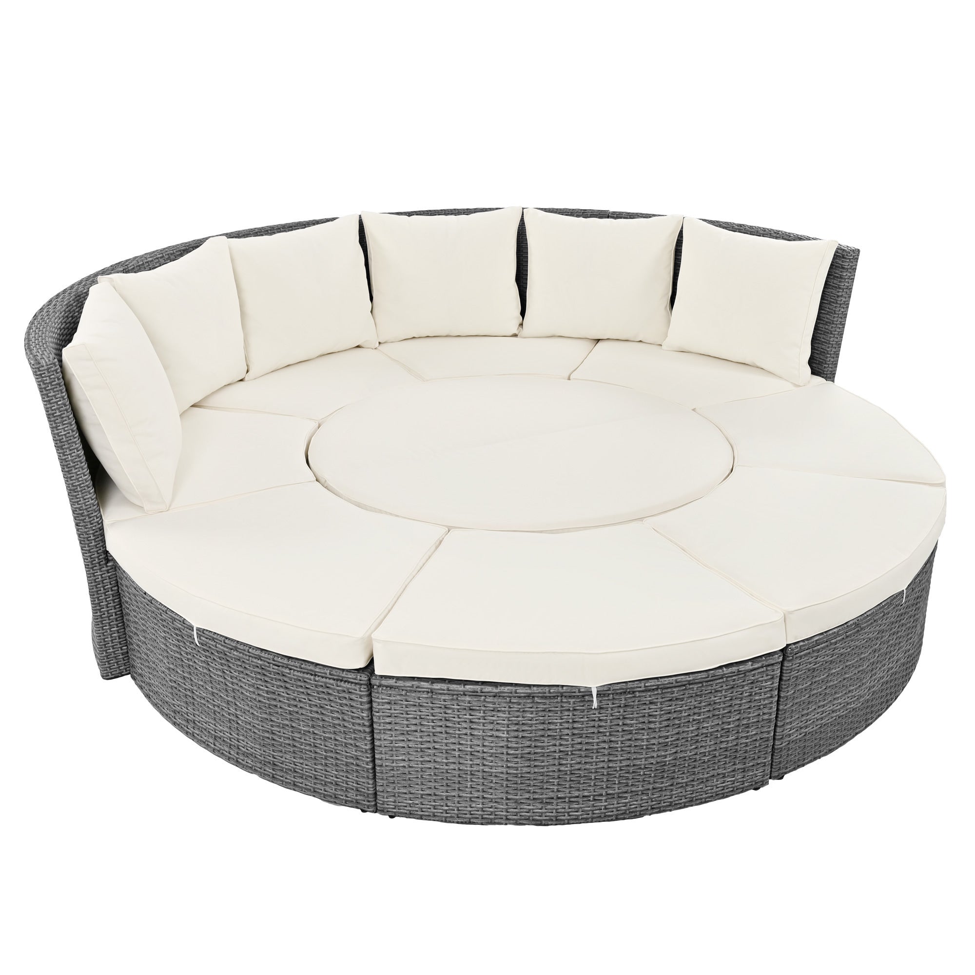 Patio 5-Piece Round Rattan Sectional Sofa Set All-Weather