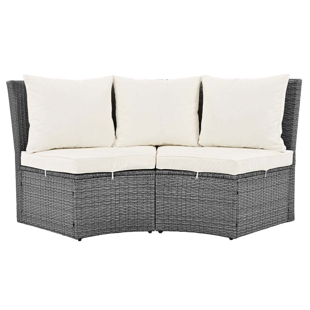 Patio 5-Piece Round Rattan Sectional Sofa Set All-Weather