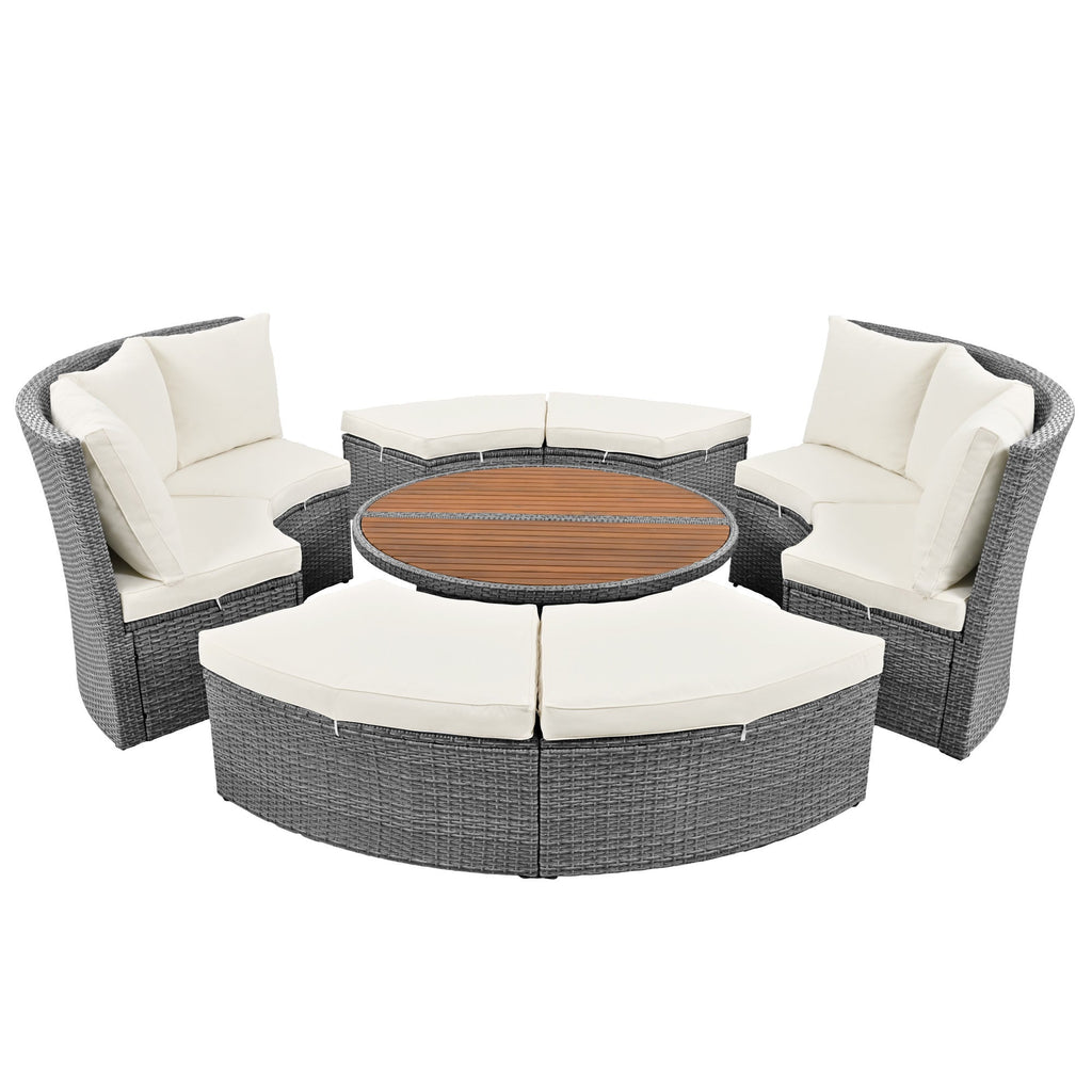 Patio 5-Piece Round Rattan Sectional Sofa Set All-Weather