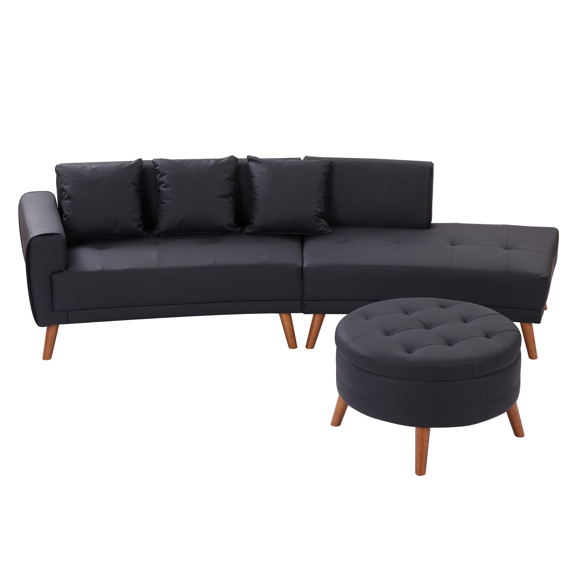 107" Contemporary Sofa Stylish Sofa Couch With a Round Storage Ottoman and Three