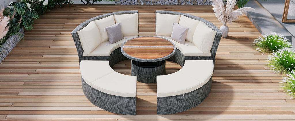 Patio 5-Piece Round Rattan Sectional Sofa Set All-Weather