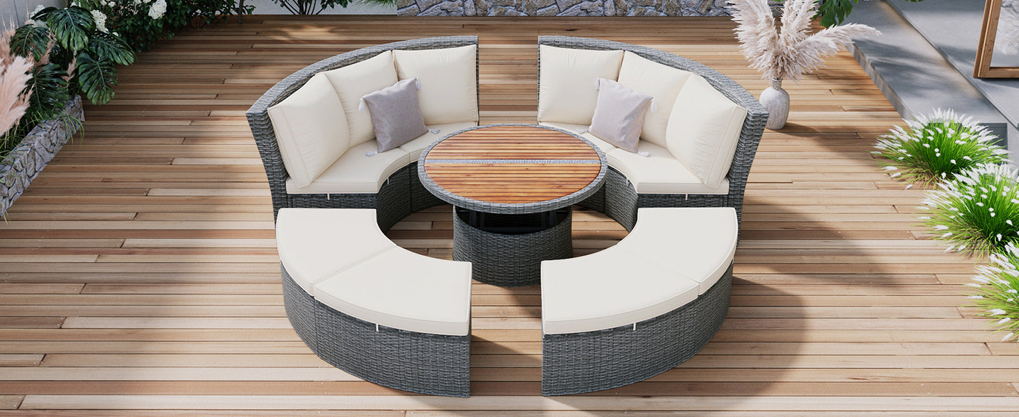 Patio 5-Piece Round Rattan Sectional Sofa Set All-Weather