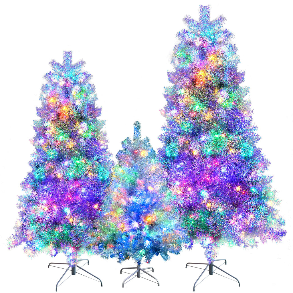 Silver Pre-Lit Artificial Hinged Christmas Tree Set