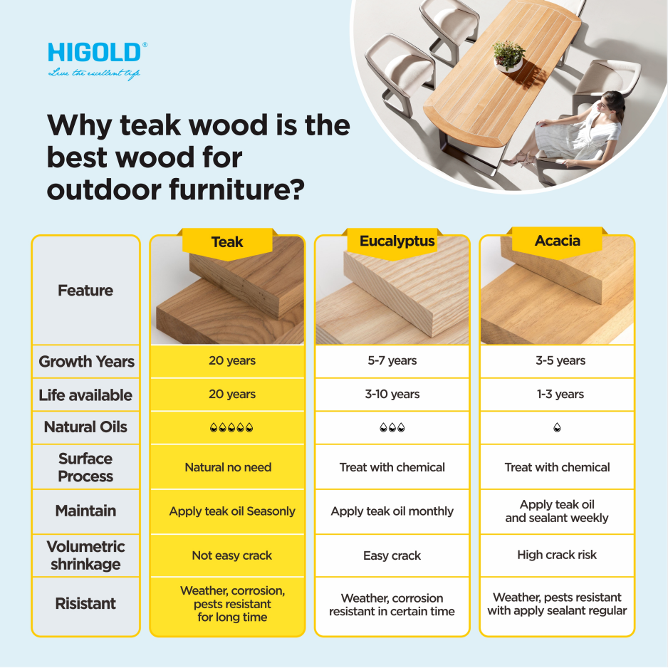 HIGOLD Heck 8+1 Pieces Teak Aluminum Outdoor Dining Set for 8 Person