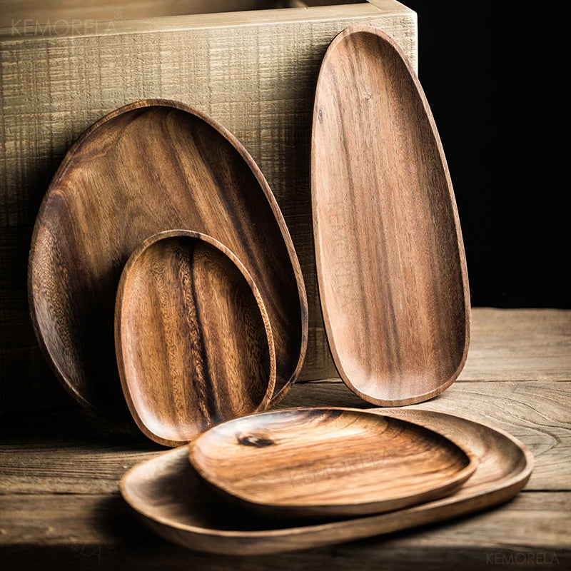 1/5pcs Lovesickness Wood Irregular Oval Solid Wood Pan Plate Fruit Dishes Sauce