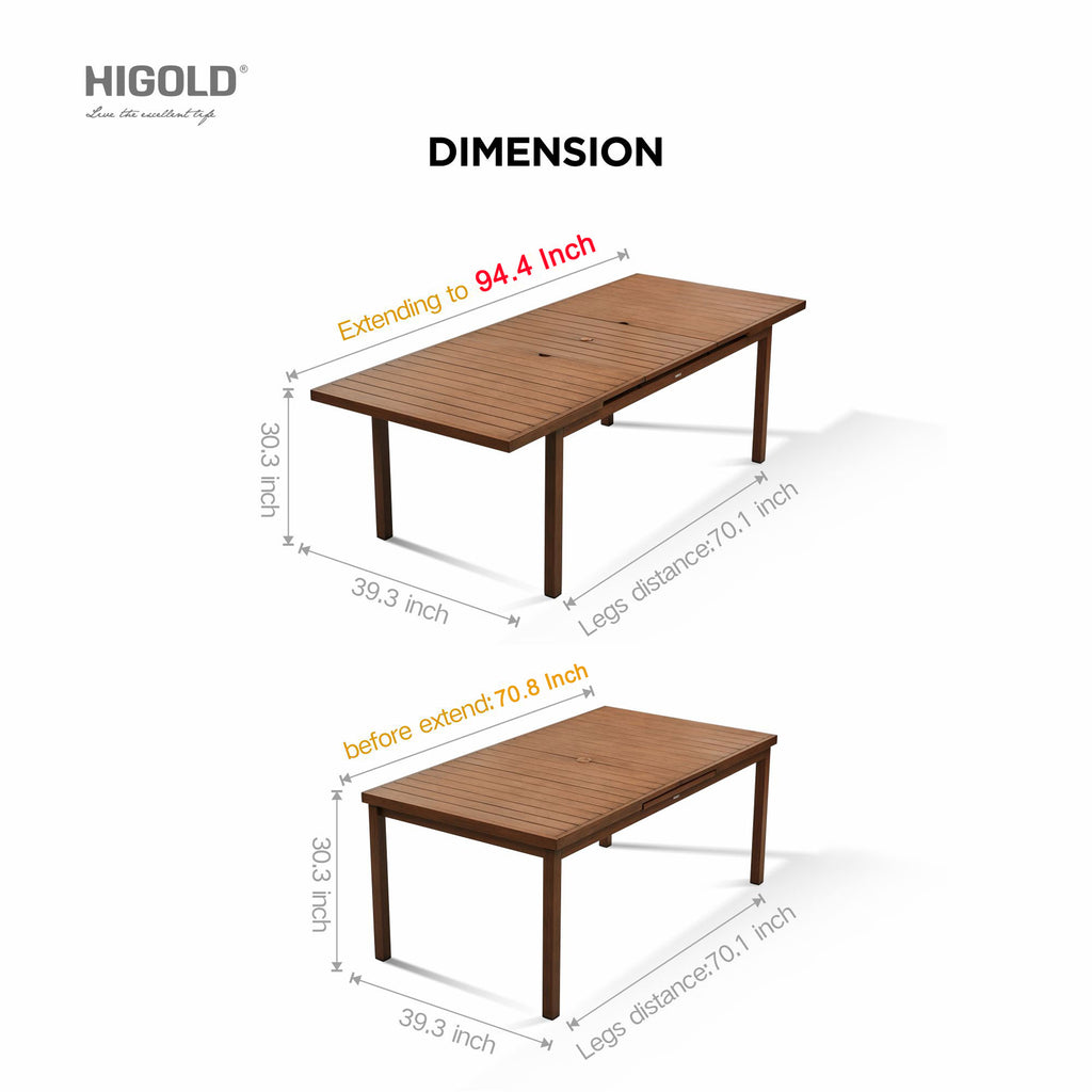 HIGOLD Carlo 9 Pieces Extendable Outdoor Patio Dining Set for Eight Person
