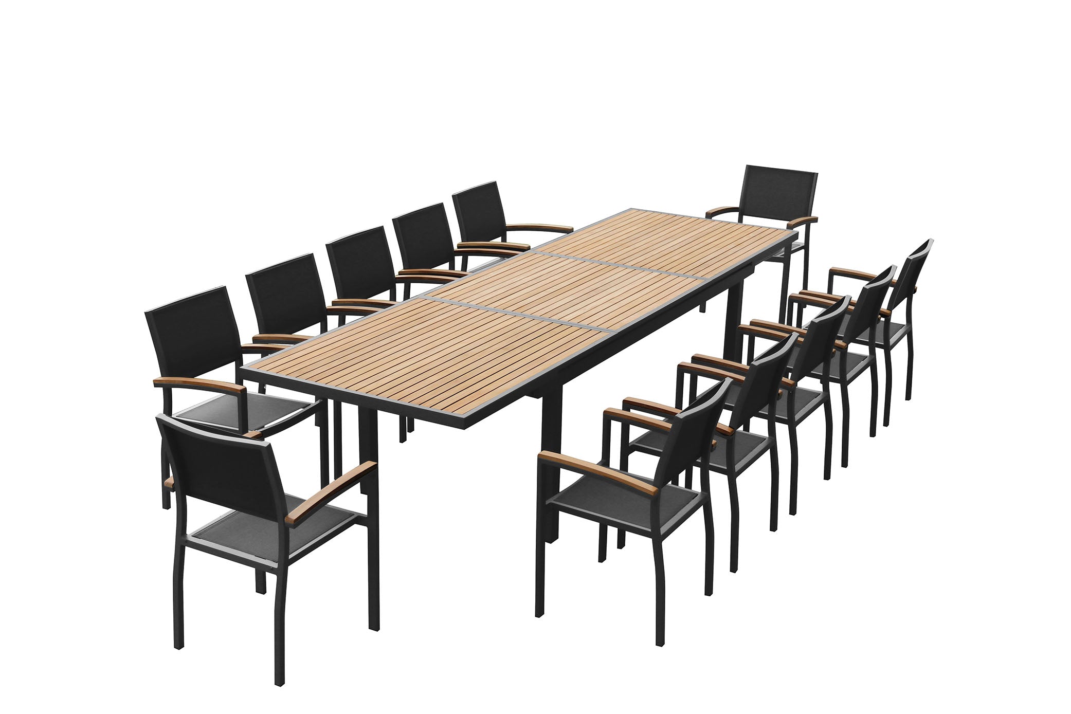 HIGOLD Heck 12+1 Pieces FSC Teak Aluminum Outdoor Dining Set for 12 Person