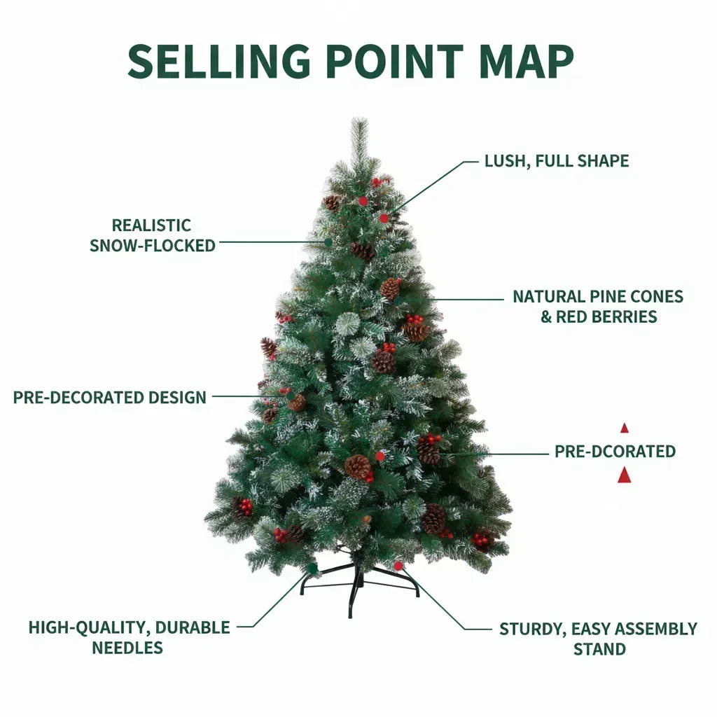 🎄 7ft Premium Christmas Tree – Natural Elegance with Pinecones