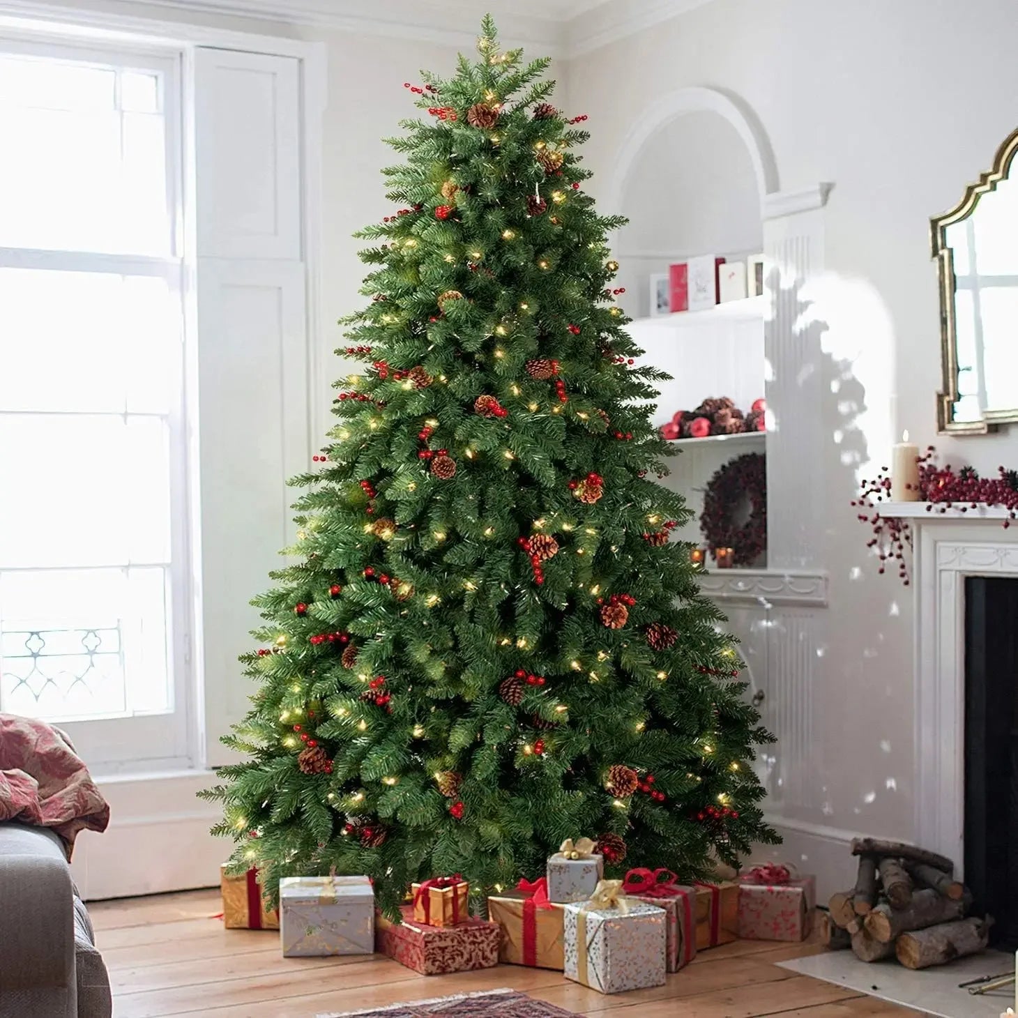 🎄 7ft Premium Christmas Tree – Natural Elegance with Pinecones
