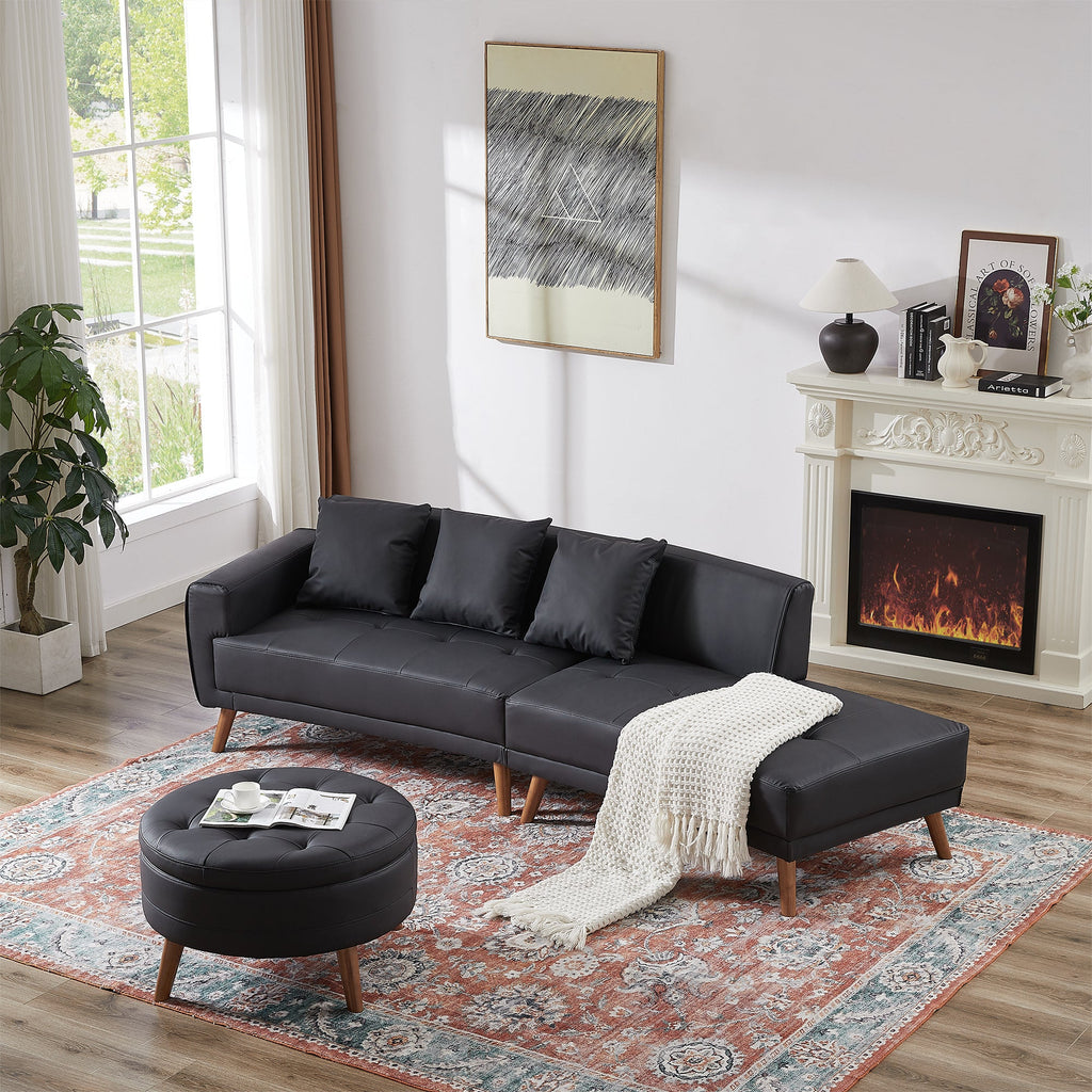 107" Contemporary Sofa Stylish Sofa Couch With a Round Storage Ottoman and Three