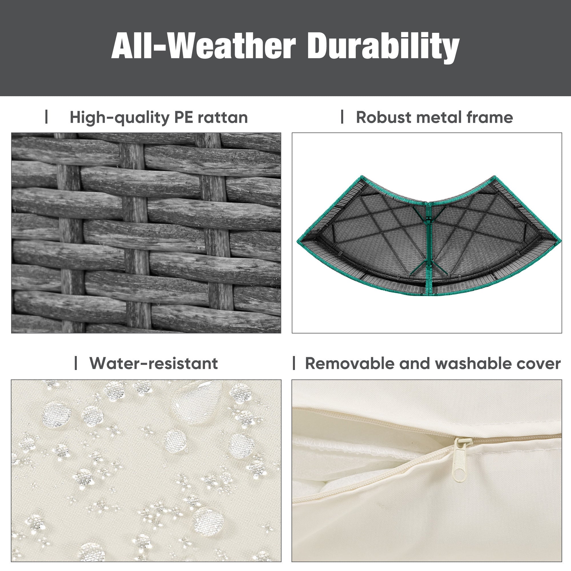 Patio 5-Piece Round Rattan Sectional Sofa Set All-Weather