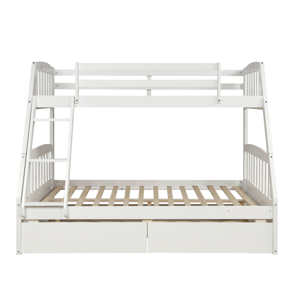 Solid Wood Twin Over Full Bunk Bed With Two Storage Drawers, White