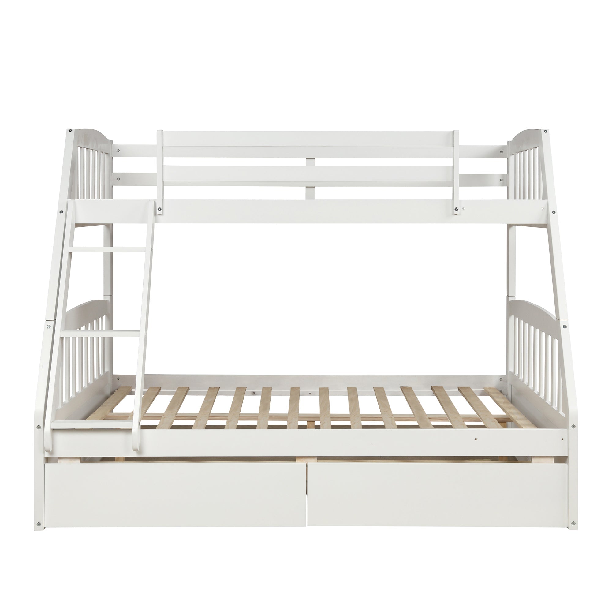 Solid Wood Twin Over Full Bunk Bed With Two Storage Drawers, White