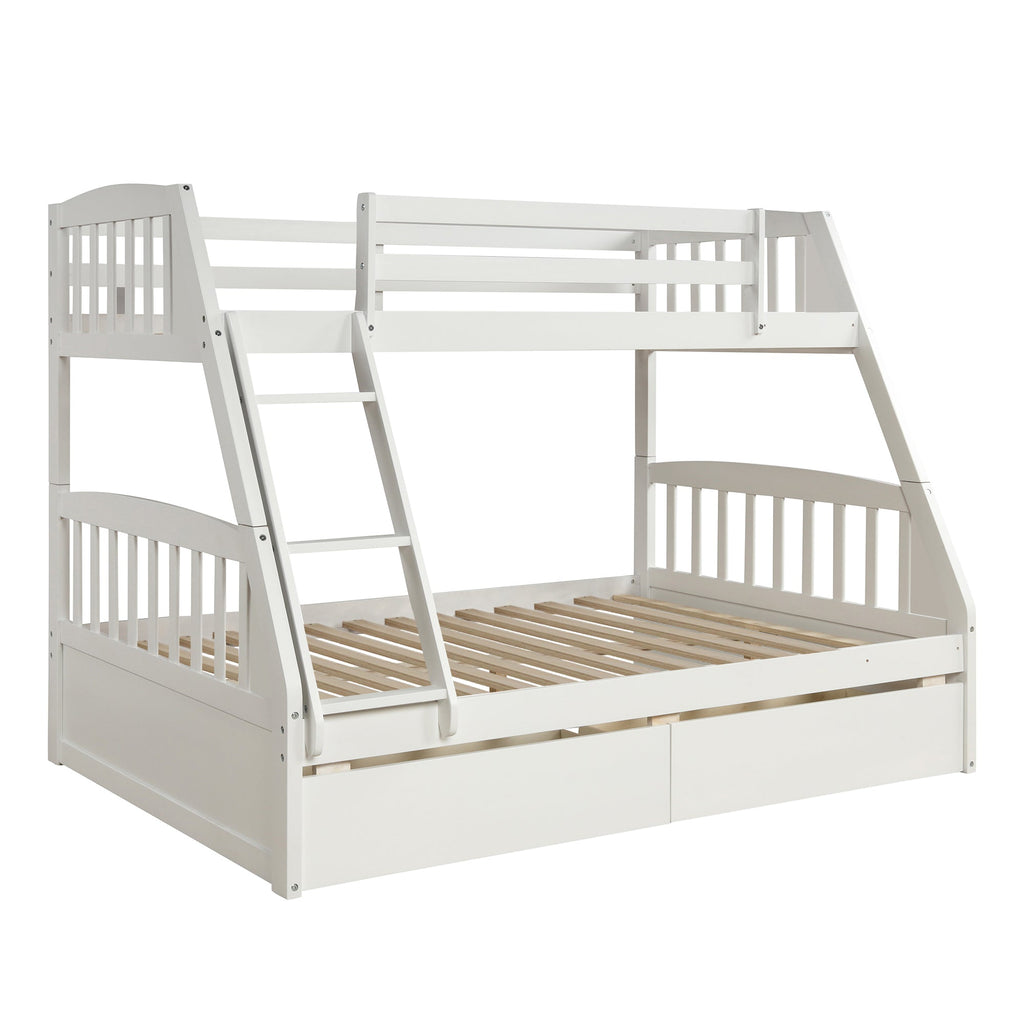 Solid Wood Twin Over Full Bunk Bed With Two Storage Drawers, White