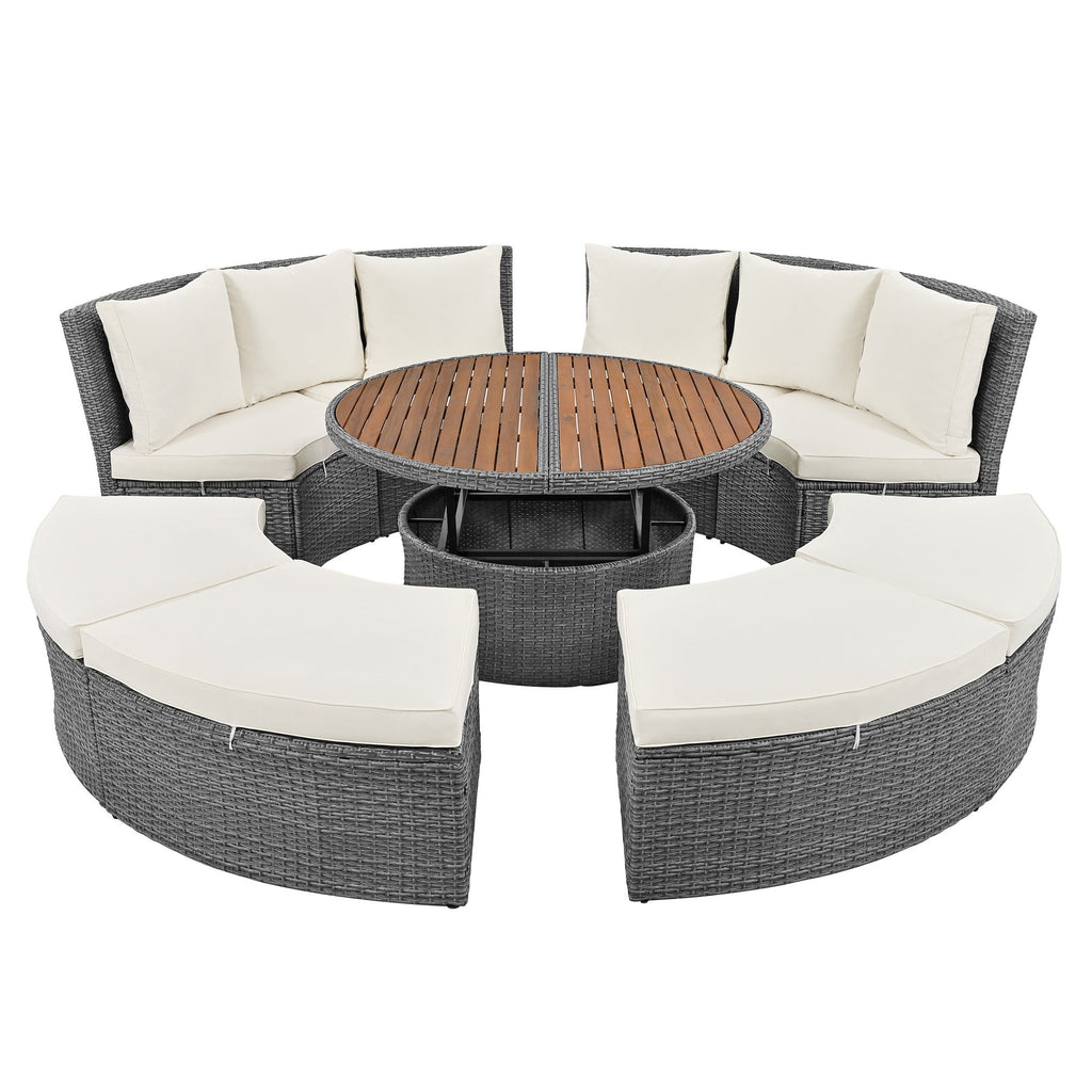 Patio 5-Piece Round Rattan Sectional Sofa Set All-Weather
