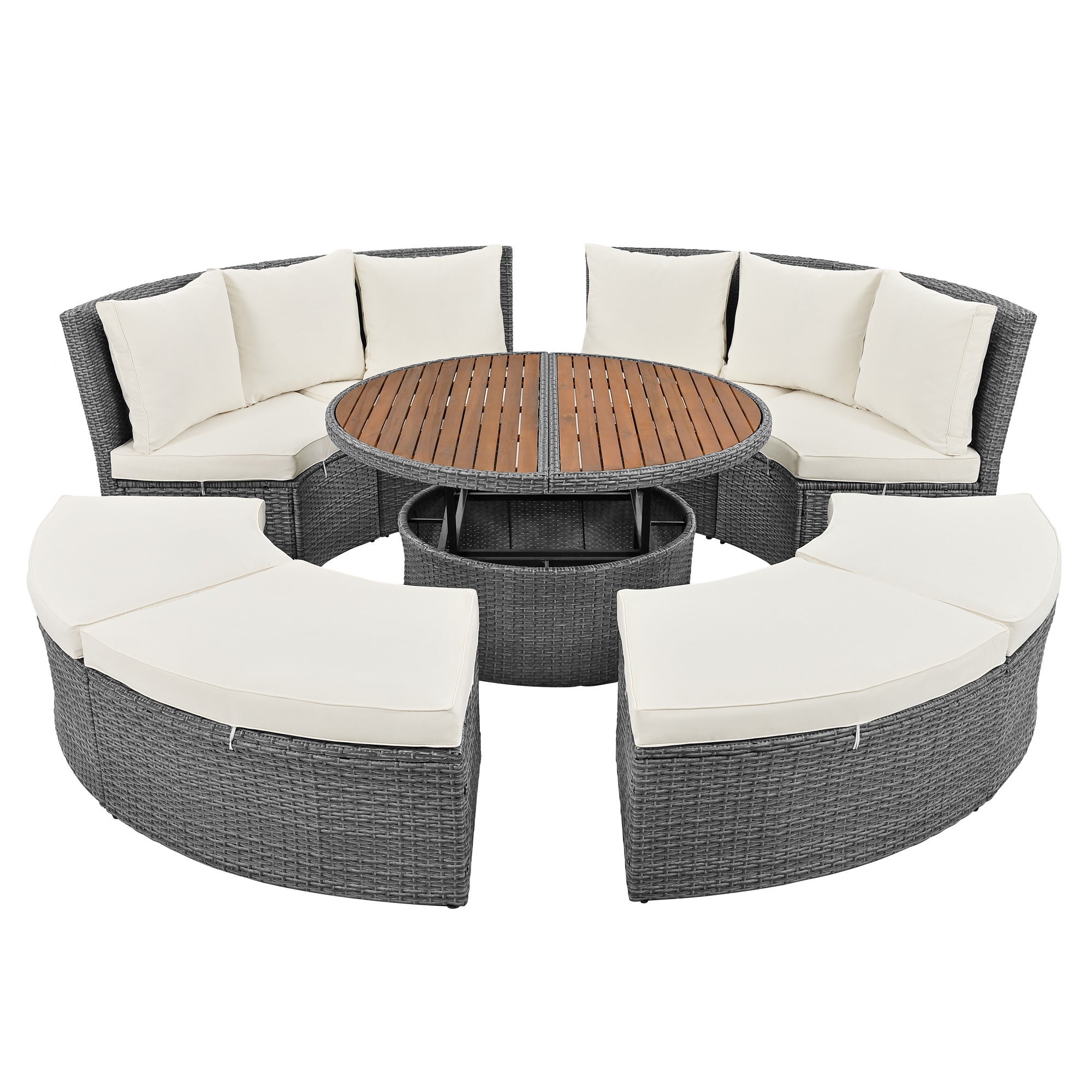 Patio 5-Piece Round Rattan Sectional Sofa Set All-Weather