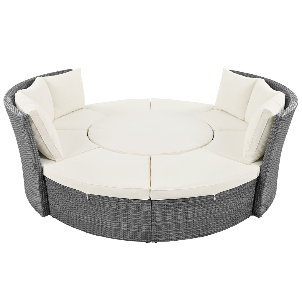 Patio 5-Piece Round Rattan Sectional Sofa Set All-Weather