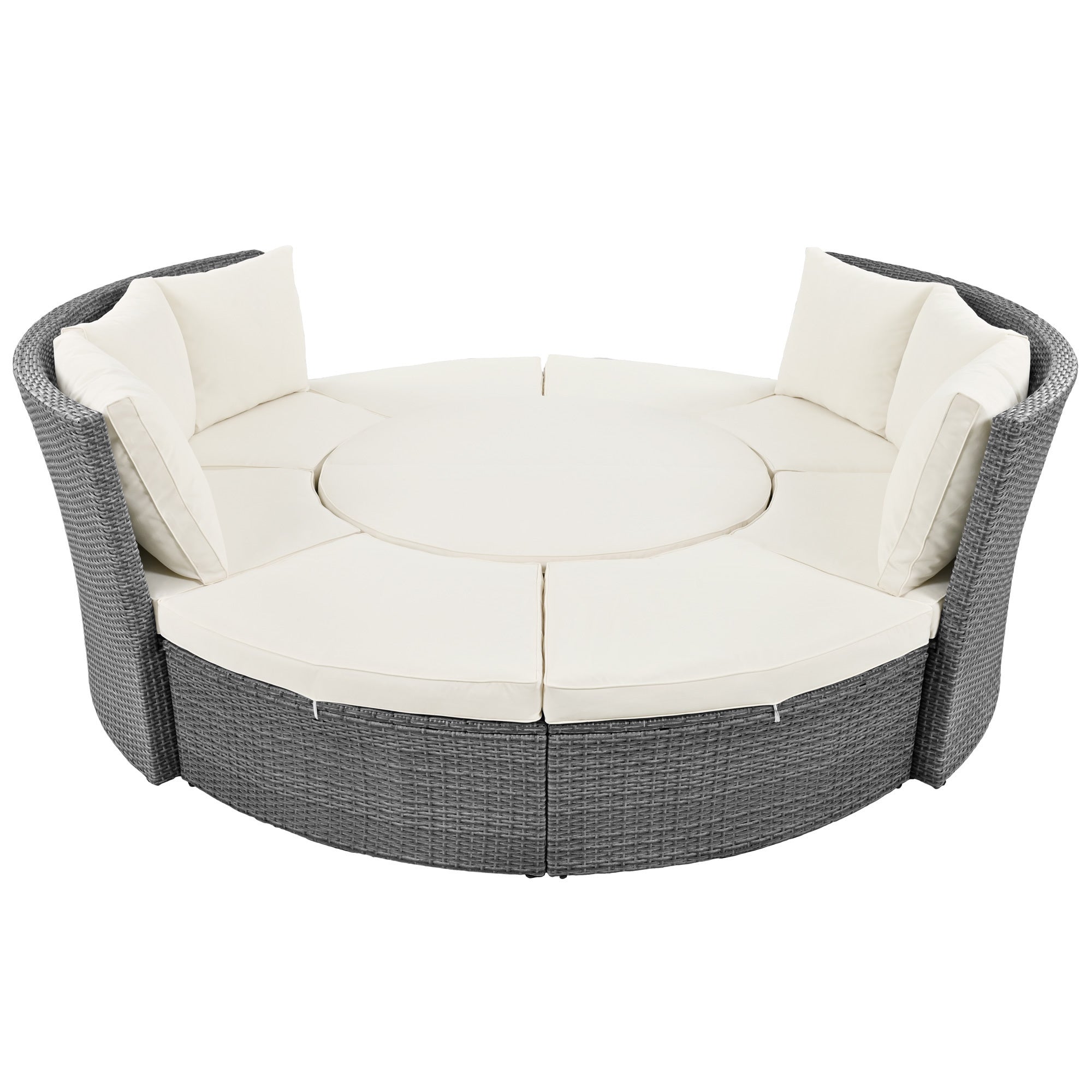 Patio 5-Piece Round Rattan Sectional Sofa Set All-Weather