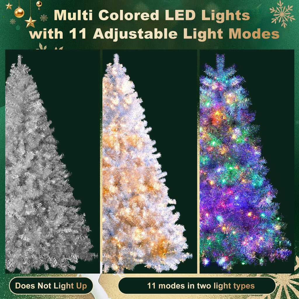 Silver Pre-Lit Artificial Hinged Christmas Tree Set