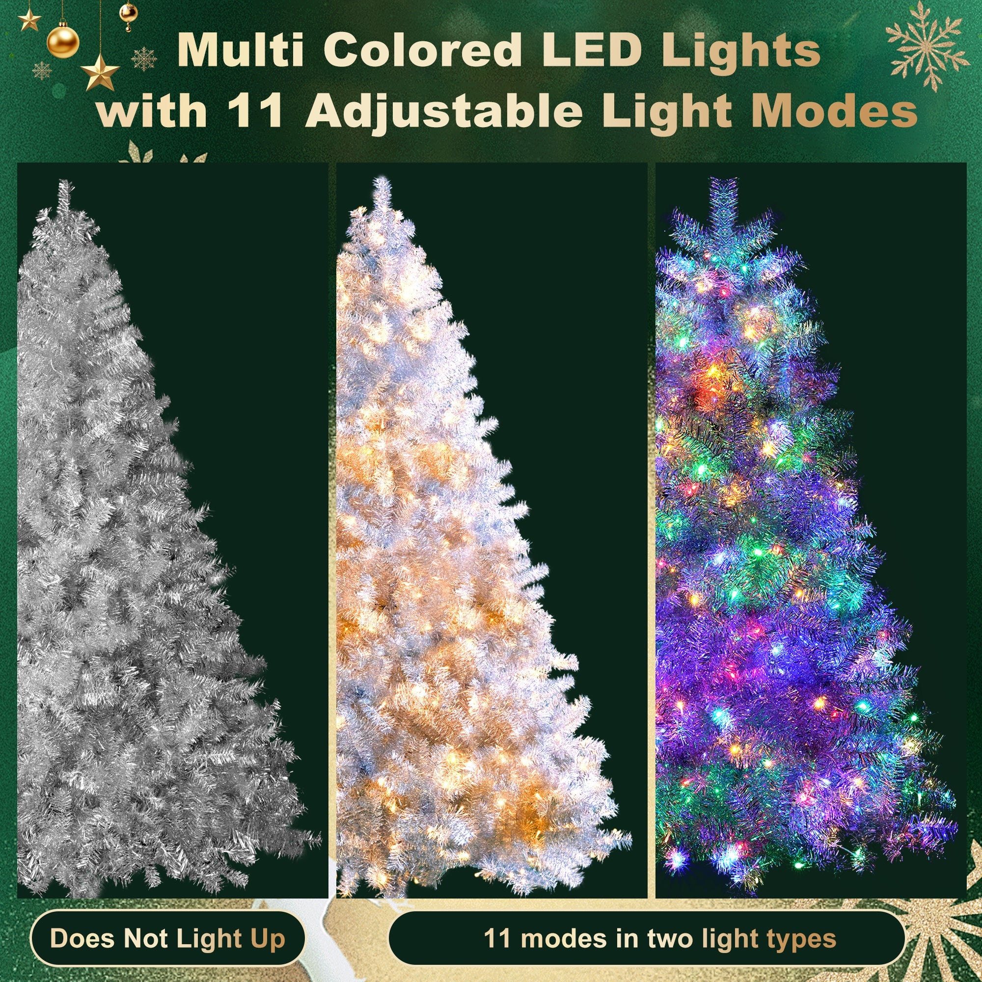 Silver Pre-Lit Artificial Hinged Christmas Tree Set