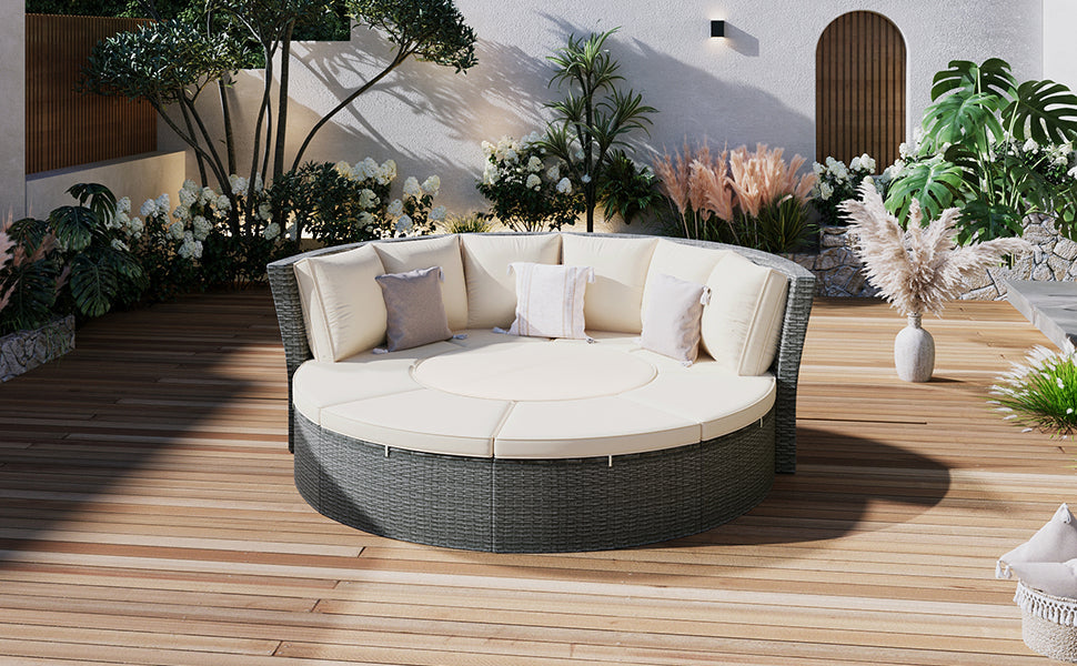 Patio 5-Piece Round Rattan Sectional Sofa Set All-Weather