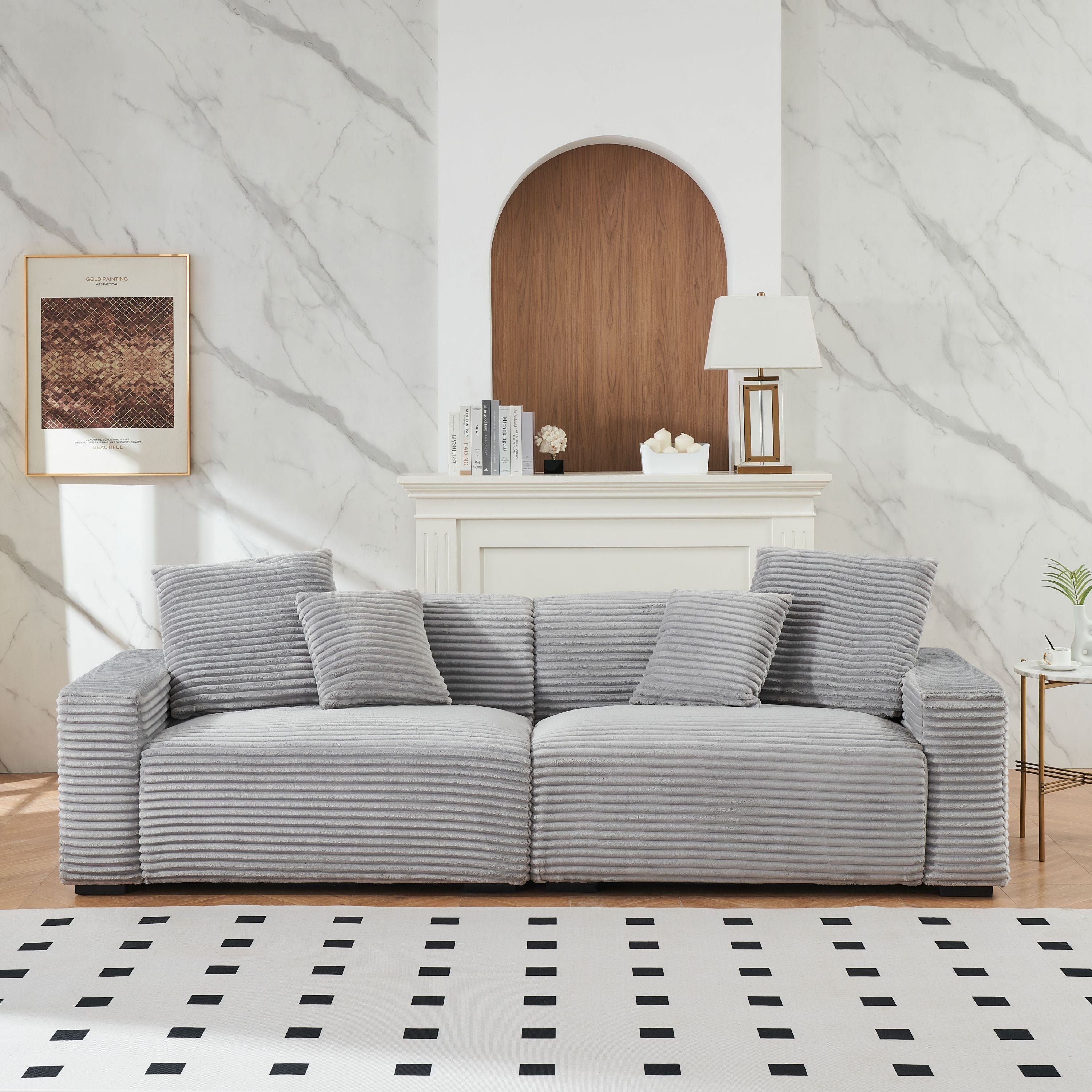 Inch 4-Seat Large Sofa With 4 Throw Pillows