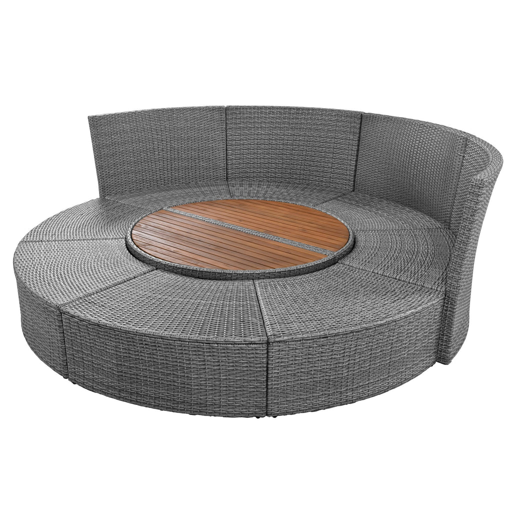 Patio 5-Piece Round Rattan Sectional Sofa Set All-Weather
