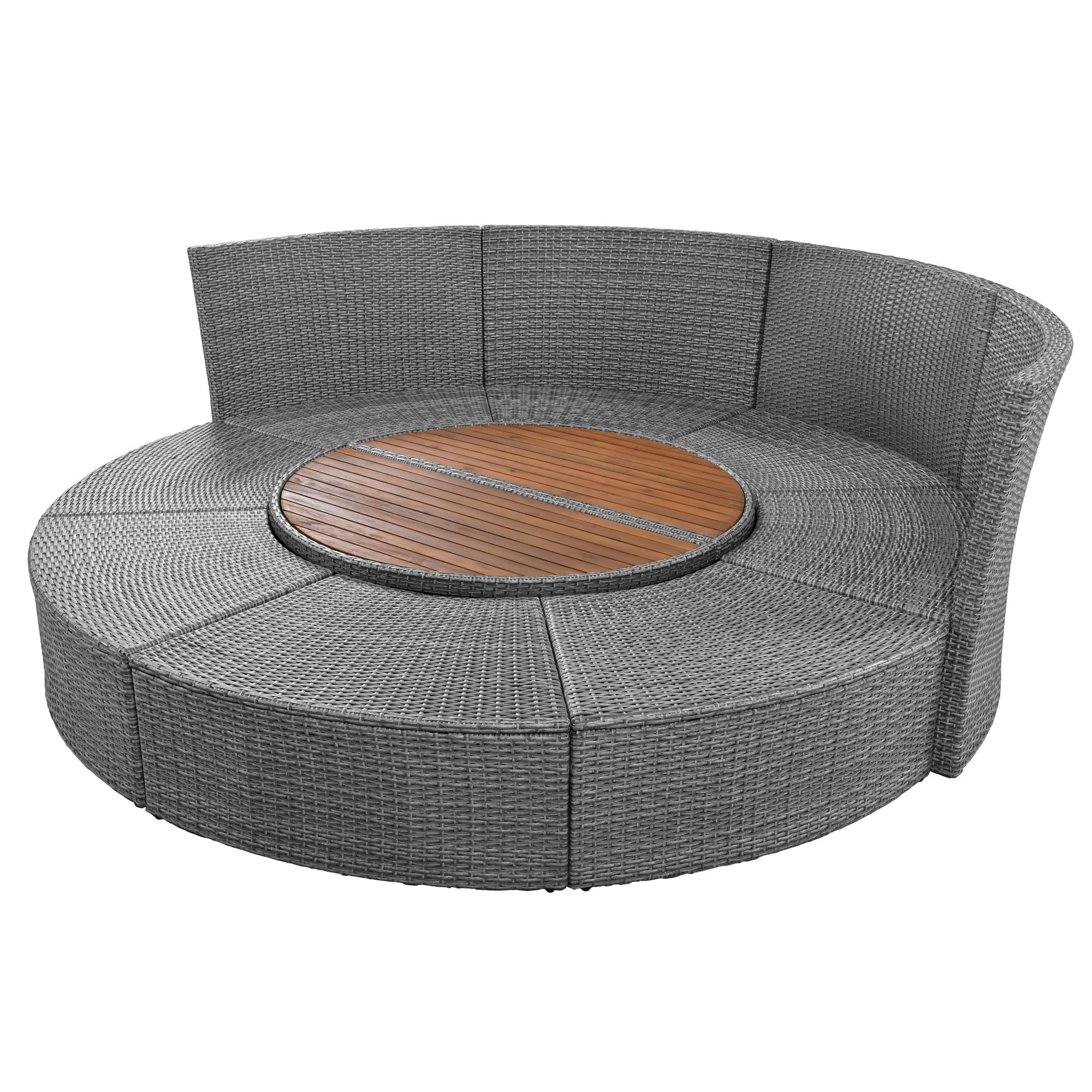 Patio 5-Piece Round Rattan Sectional Sofa Set All-Weather