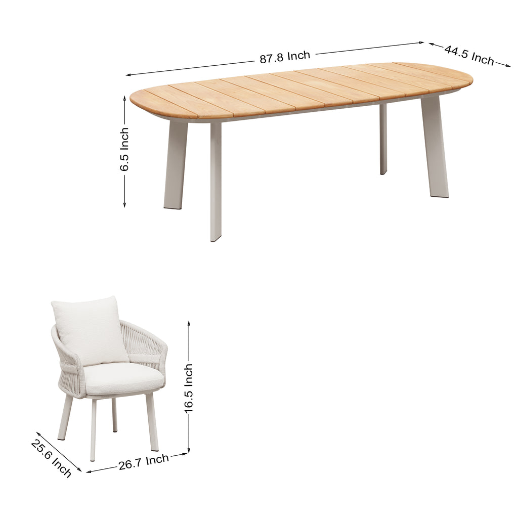 HIGOLD Aio 7 Pieces Teak Outdoor Dining Set With White Cushions