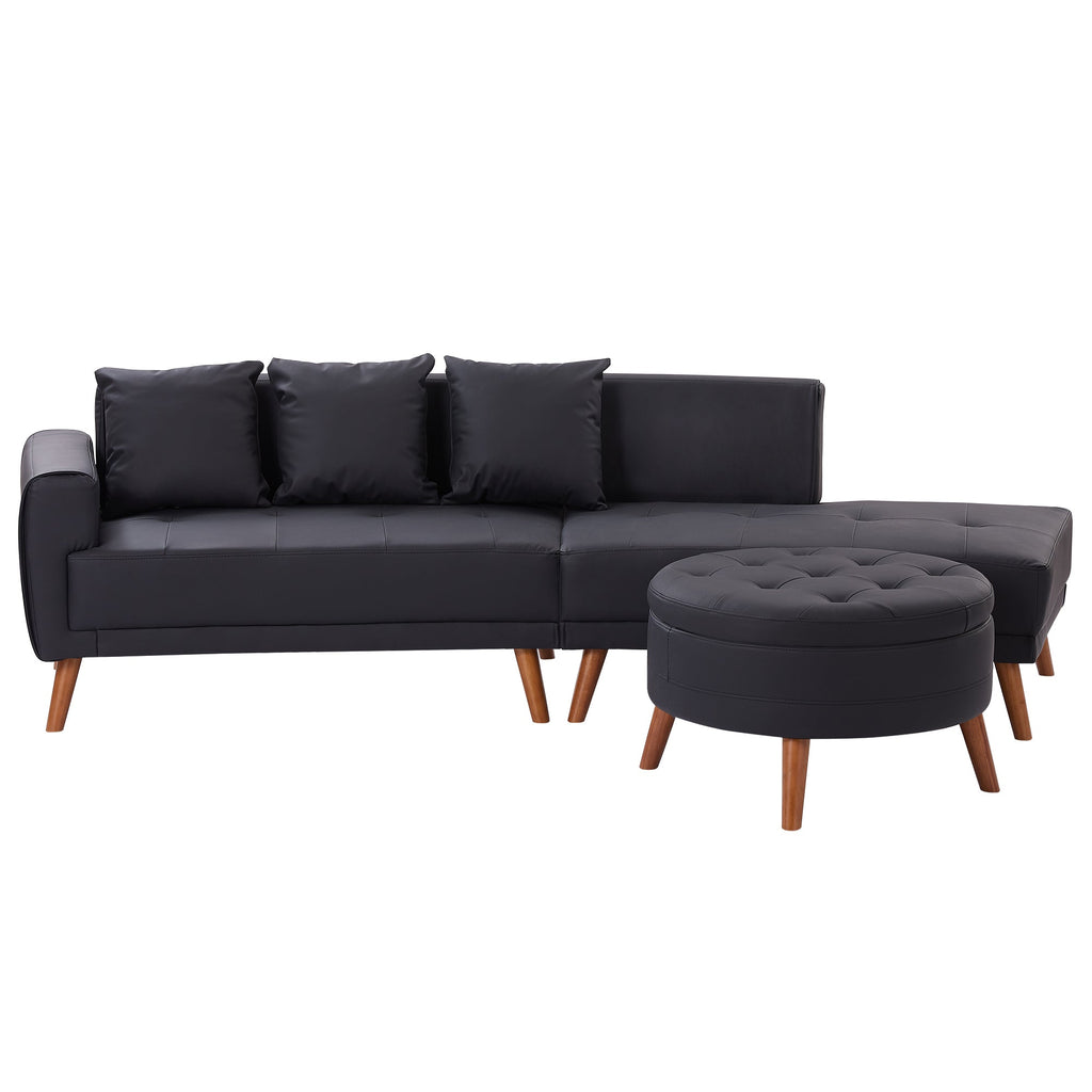 107" Contemporary Sofa Stylish Sofa Couch With a Round Storage Ottoman and Three