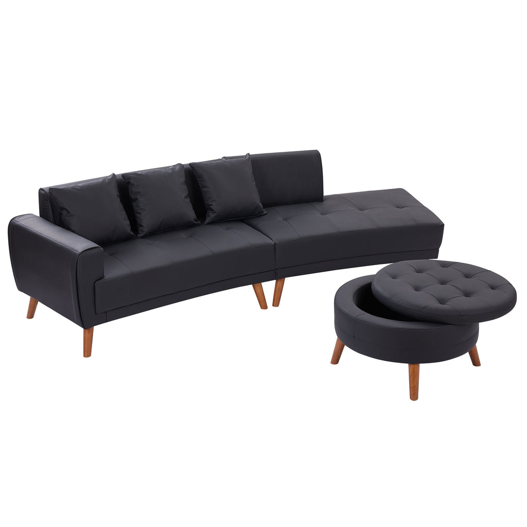 107" Contemporary Sofa Stylish Sofa Couch With a Round Storage Ottoman and Three